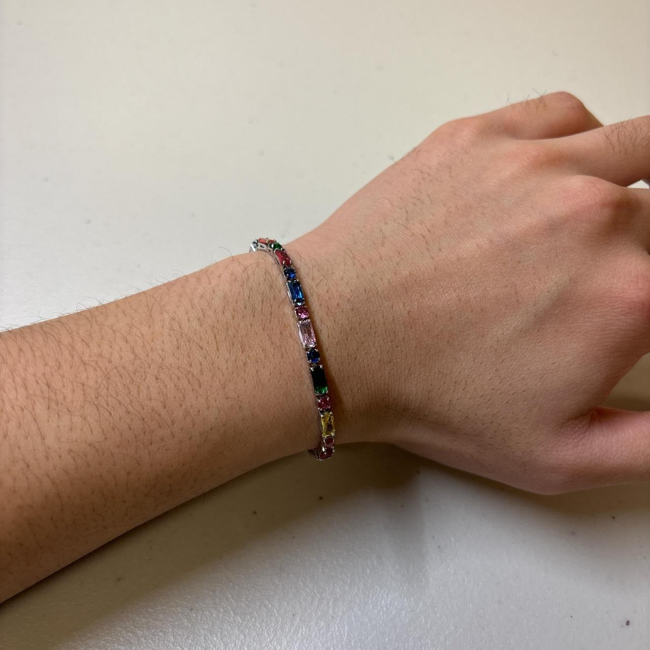 0620 - Multicolor Gemstones Silver Bracelet