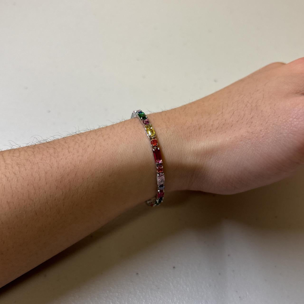 0620 - Multicolor Gemstones Silver Bracelet