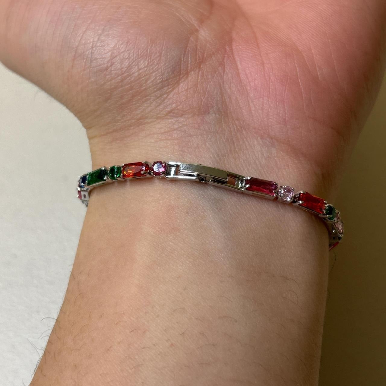 0620 - Multicolor Gemstones Silver Bracelet