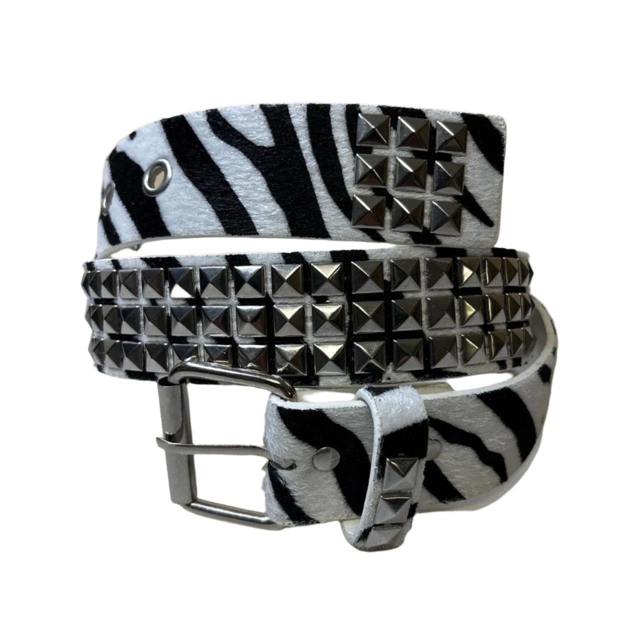 0666 - Zebra Striped Studded Belt
