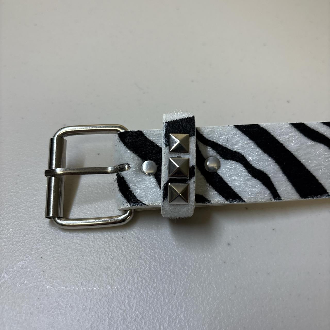 0666 - Zebra Striped Studded Belt
