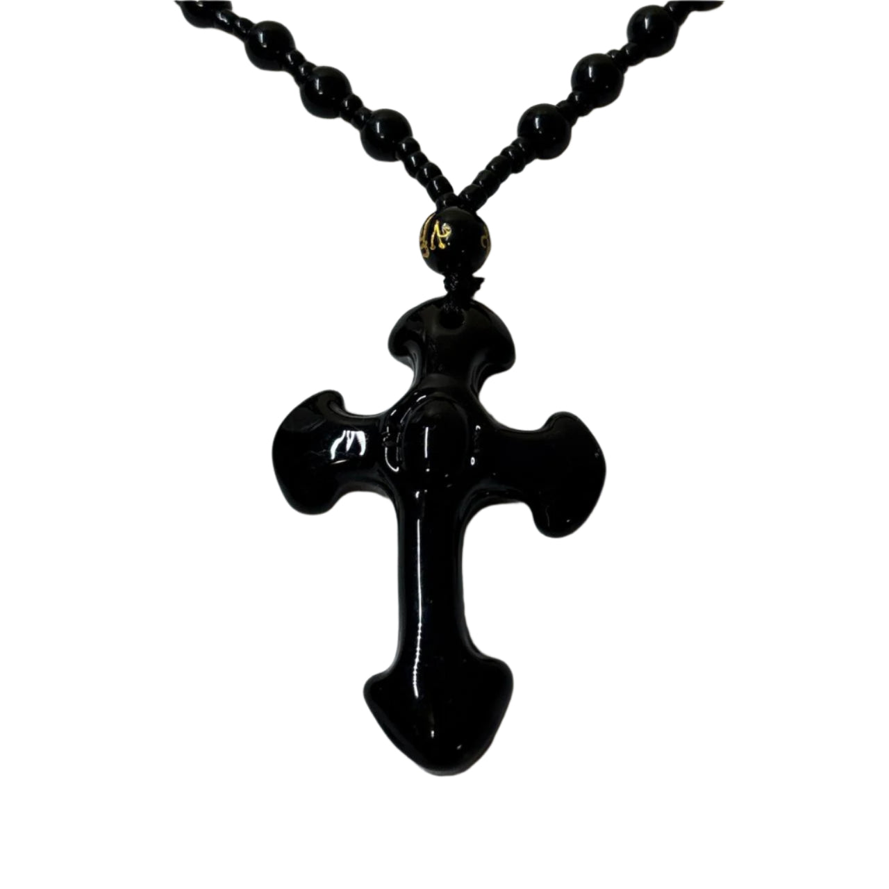 0671 - Natural Obsidian Glass Cross Necklace