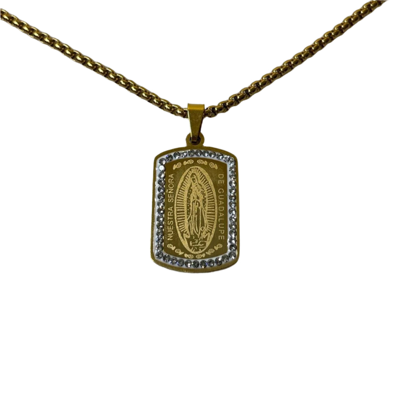 0621 - Gold Rhinestone Virgin Mary Necklace
