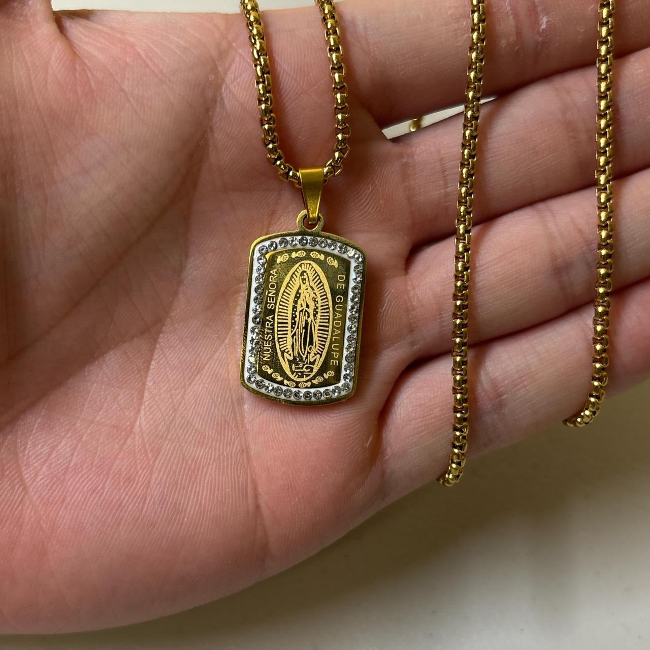 0621 - Gold Rhinestone Virgin Mary Necklace