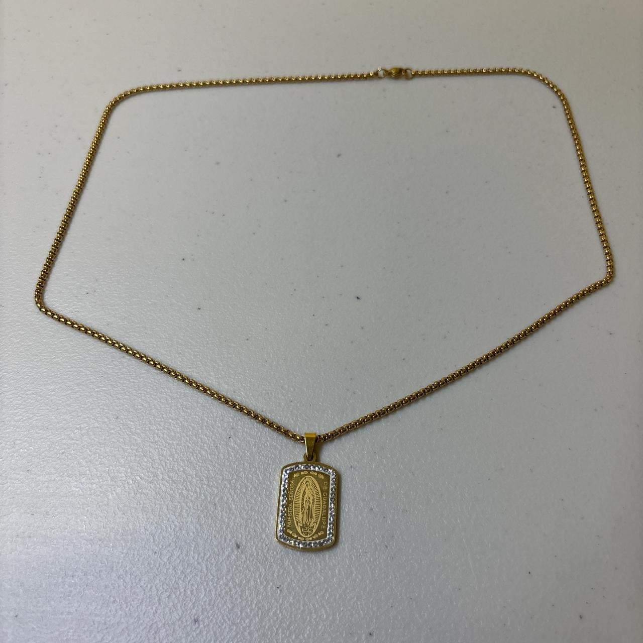 0621 - Gold Rhinestone Virgin Mary Necklace
