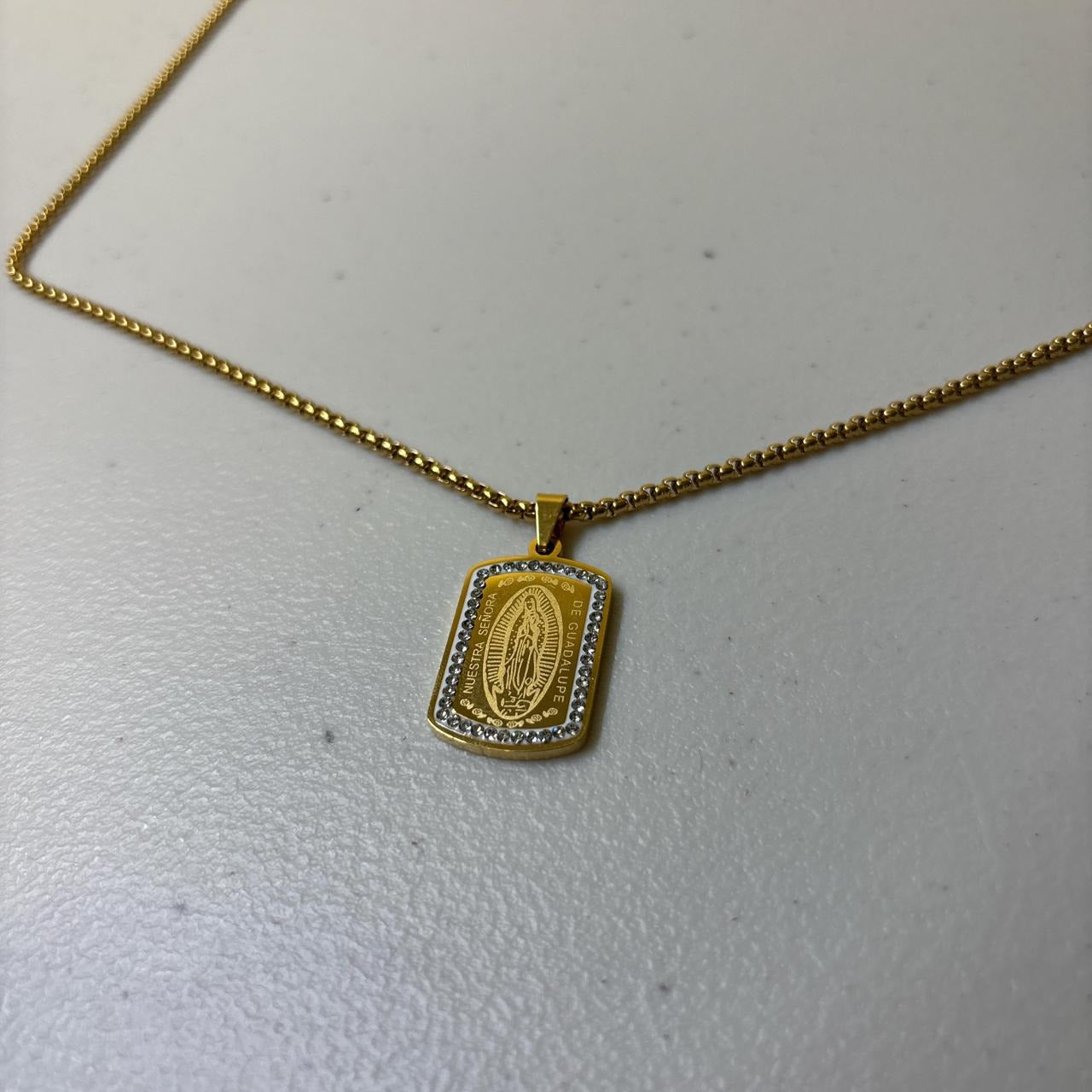 0621 - Gold Rhinestone Virgin Mary Necklace