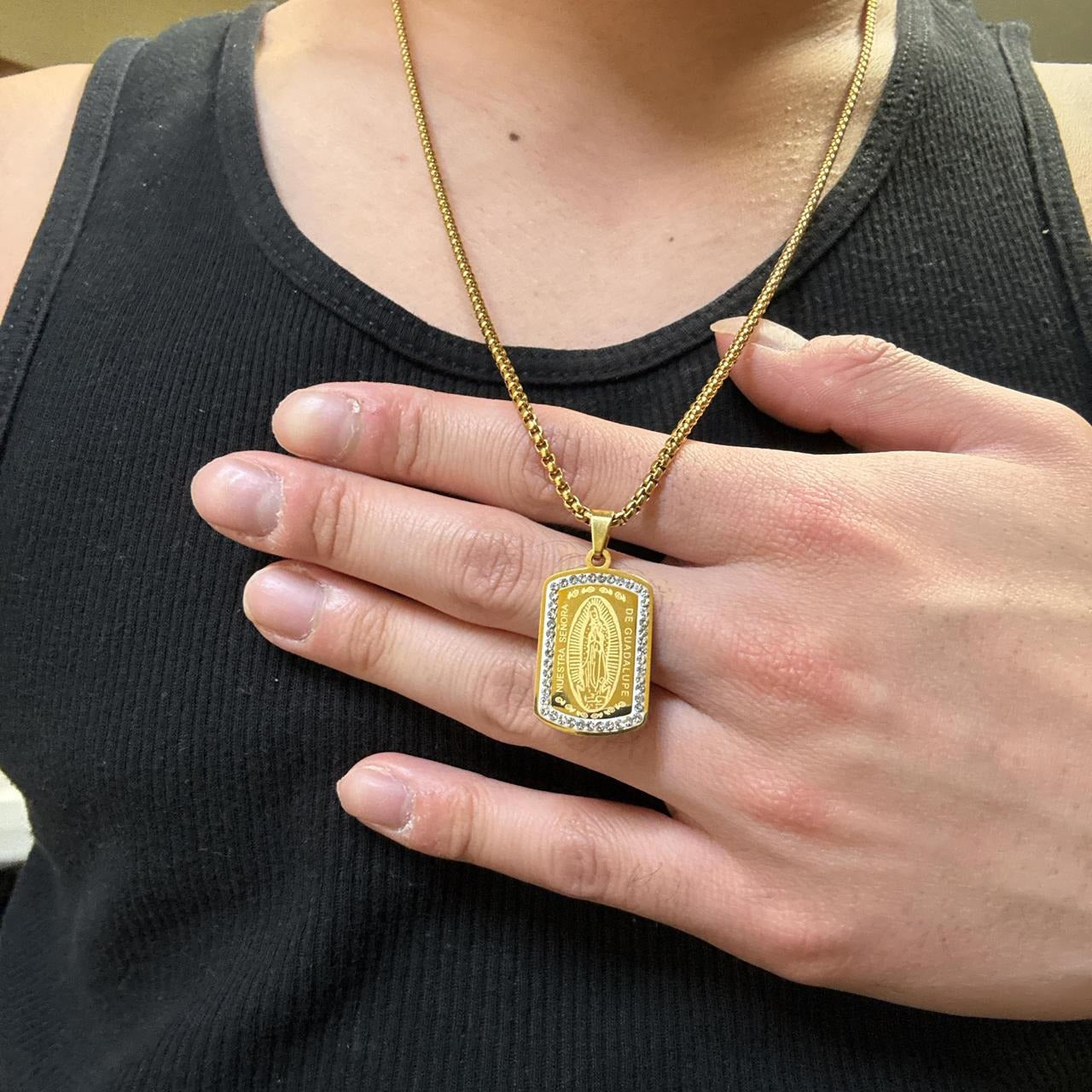 0621 - Gold Rhinestone Virgin Mary Necklace