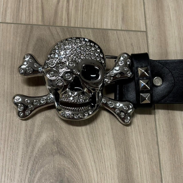 0419 - Shining Studded Skull Buckle Belt