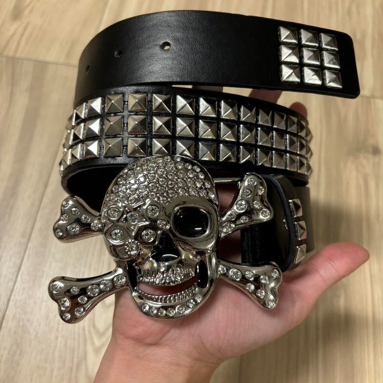 0419 - Shining Studded Skull Buckle Belt