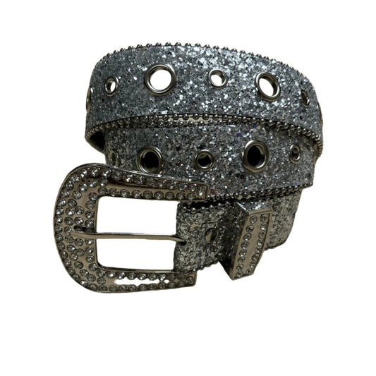 0560 - Silver Rhinestone Grommet Buckle Belt