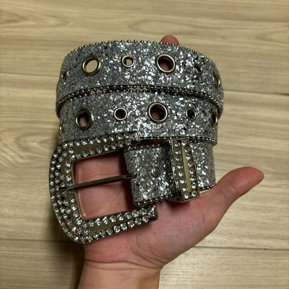 0560 - Silver Rhinestone Grommet Buckle Belt