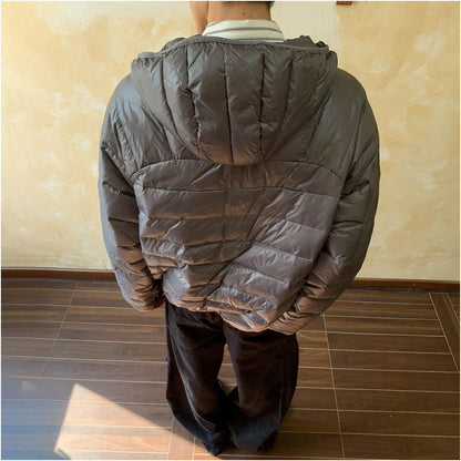 Oalin High Street Letter White Duck Down Pork Ribs Half Zipper Down Jacket Winter Simple Warm Hooded Cotton Jacket for Men and Women image 5