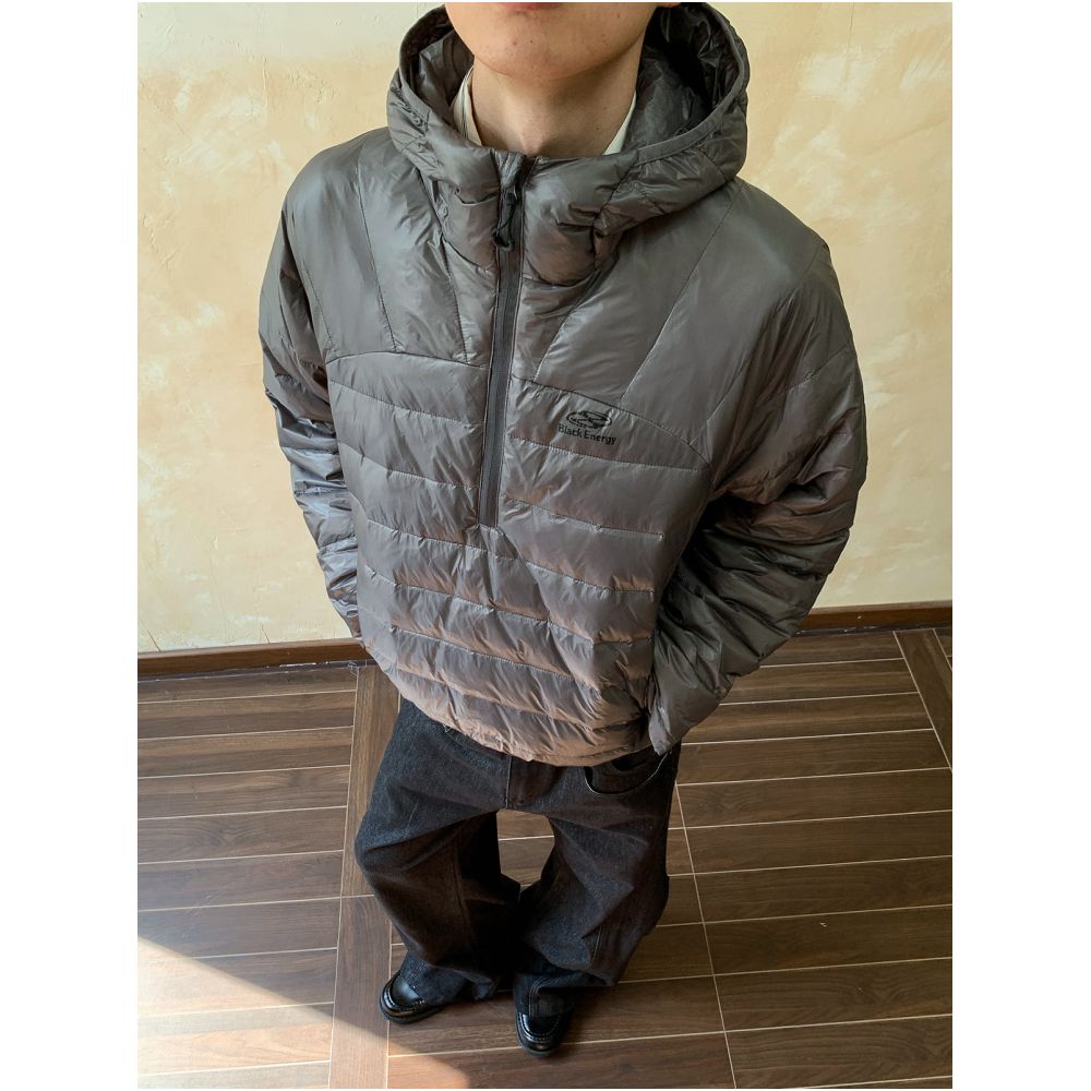 Oalin High Street Letter White Duck Down Pork Ribs Half Zipper Down Jacket Winter Simple Warm Hooded Cotton Jacket for Men and Women image 11