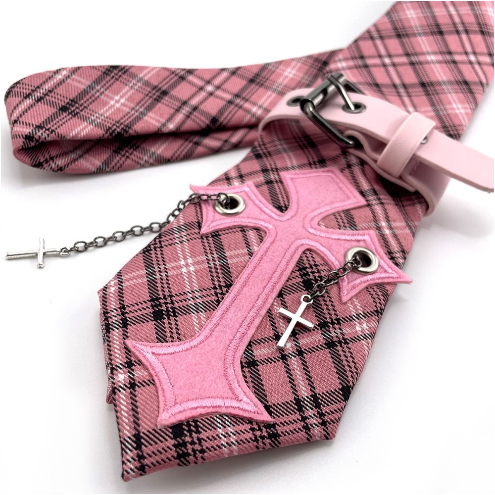 Butterfly Burning Hand Tie Grid Subculture Cross Pink Punk Personality Niche Student Versatile Academy image 0