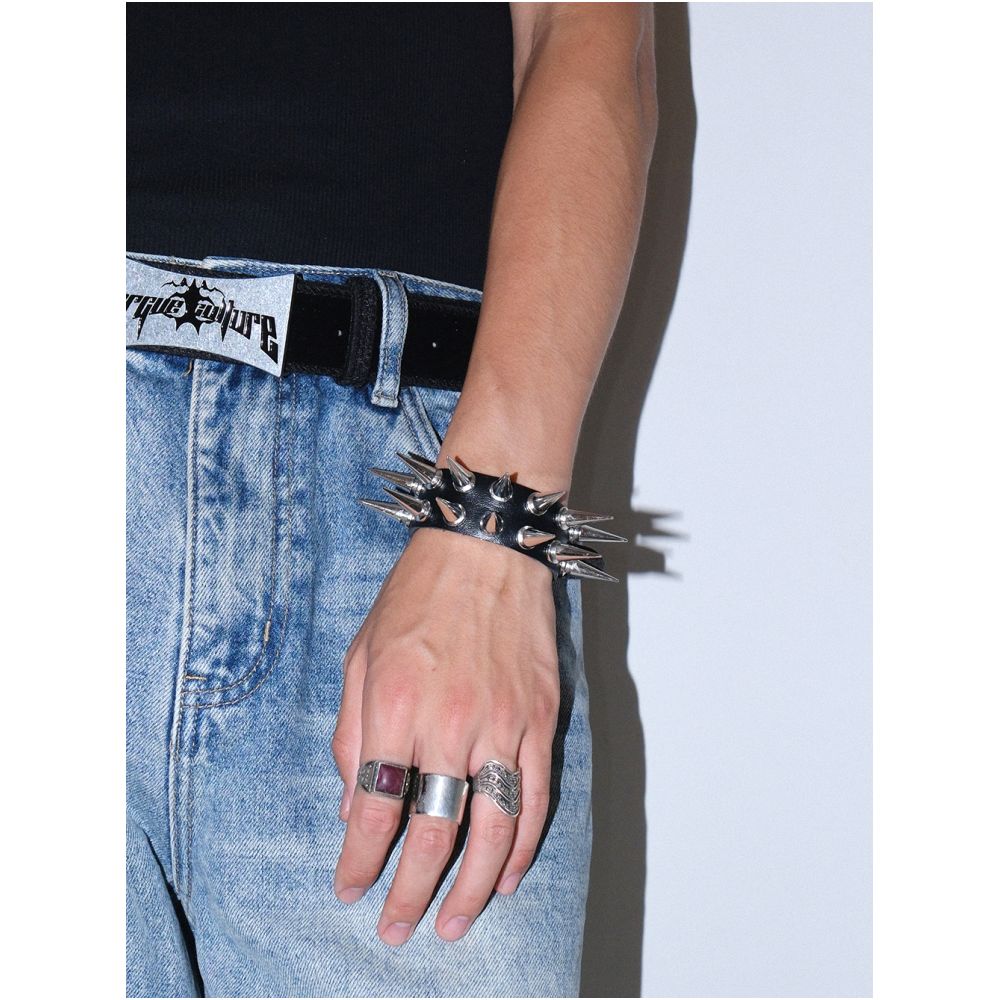 American black double row rivet pointed bracelet y2k subculture punk rock style niche design accessory bracelet image 0