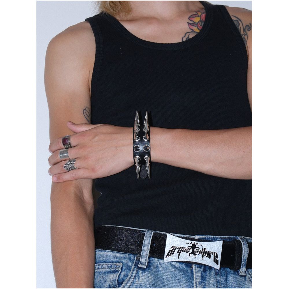 American black double row rivet pointed bracelet y2k subculture punk rock style niche design accessory bracelet image 3