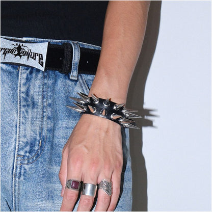 American black double row rivet pointed bracelet y2k subculture punk rock style niche design accessory bracelet image 5