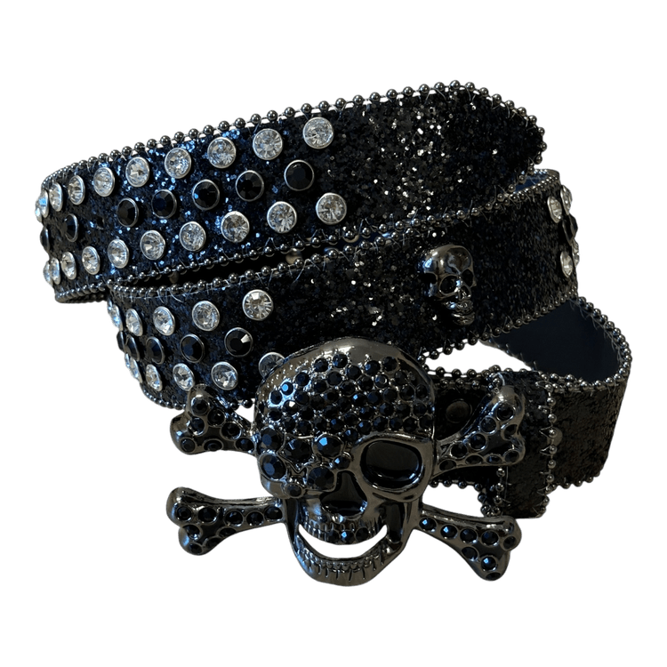 0383 - Dark Rhinestone Skull Buckle Belt