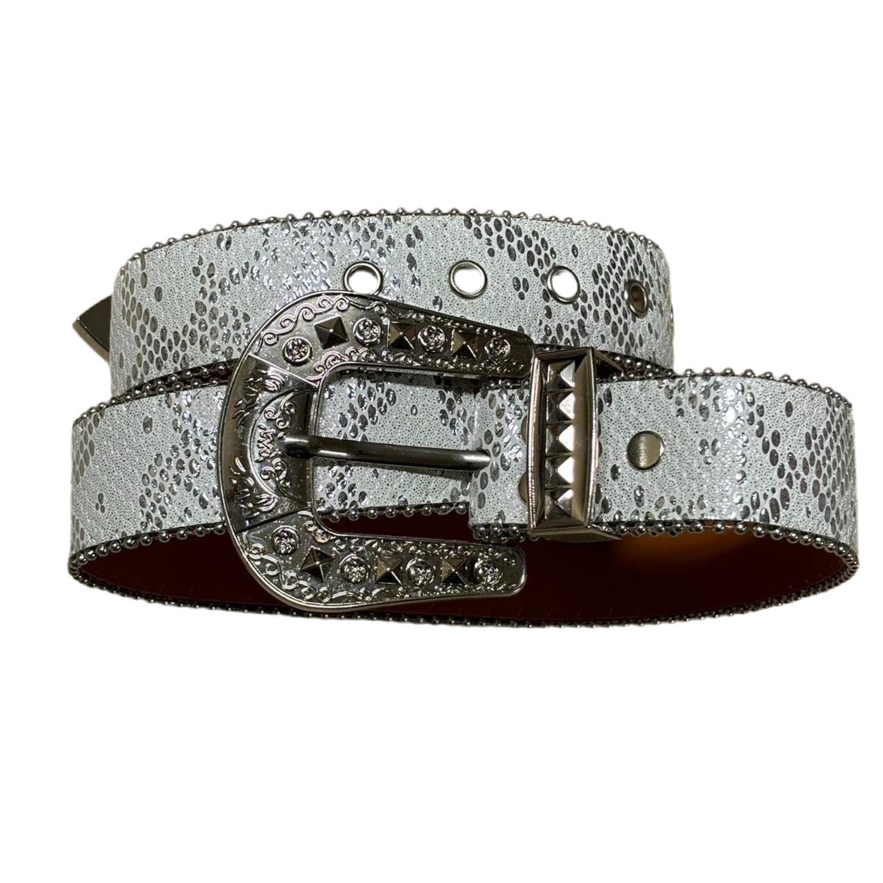 0489 - Silver Studded Buckle Scale Belt