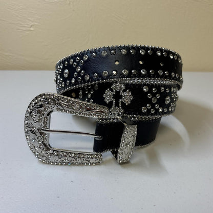 0631 - Black Cross Rhinestone Belt V2