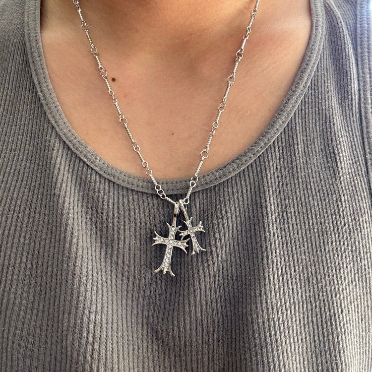 0358 - Double Rhinestone Cross Necklace