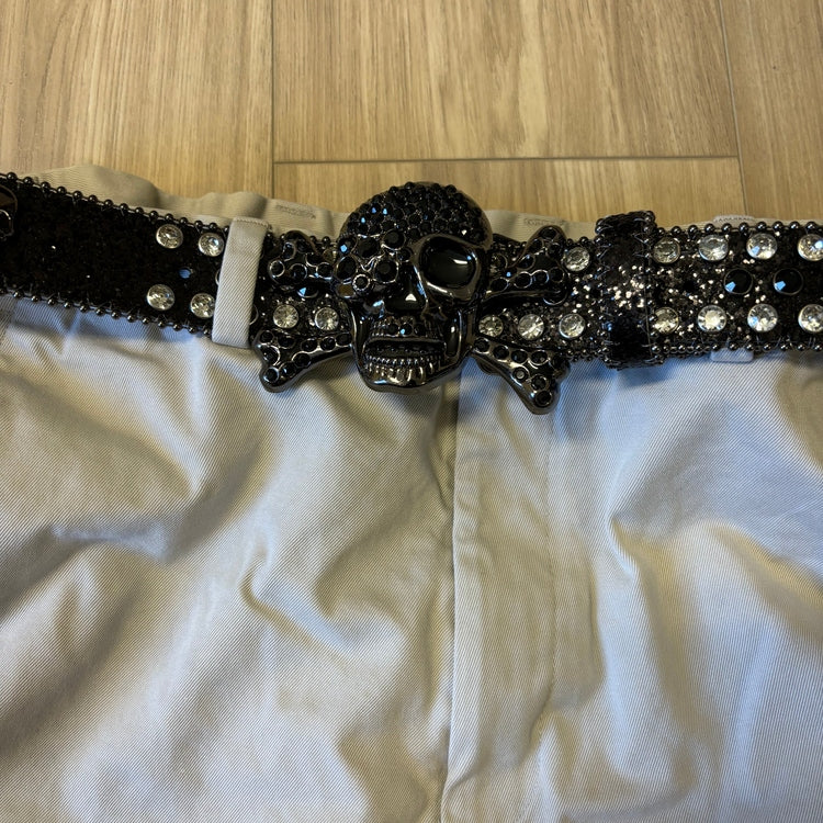 0383 - Dark Rhinestone Skull Buckle Belt