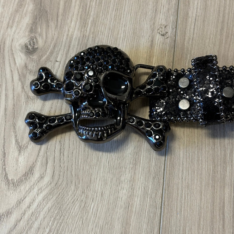 0383 - Dark Rhinestone Skull Buckle Belt