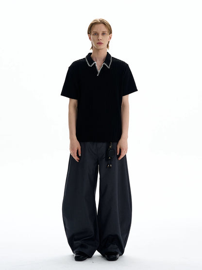 Ribbed Knit Polo Shirt