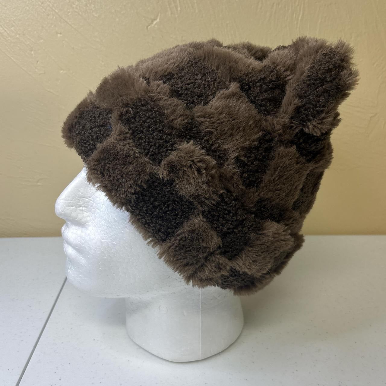 0588 - Brown Fuzzy Fur Ears Beanie