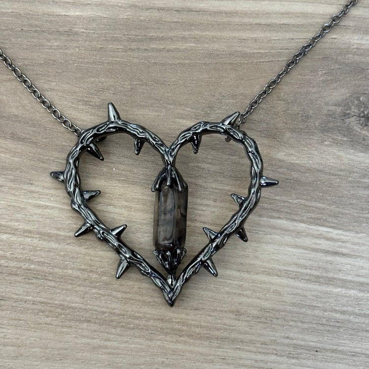 0284 - Dark Barbed Crystal Heart Necklace