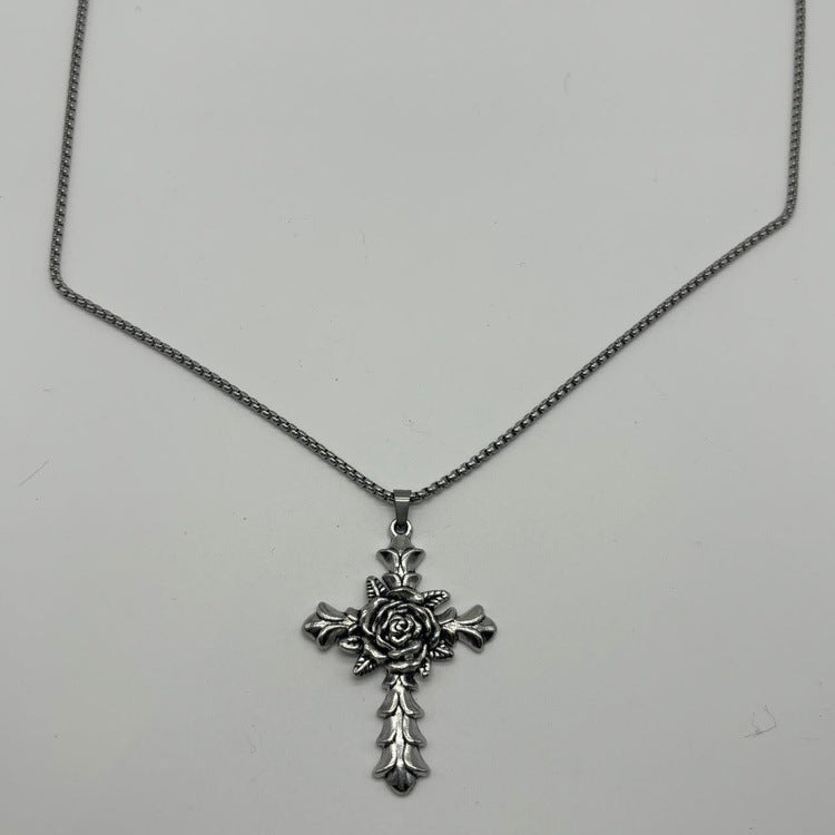 0223 - Gothic Rose Cross Necklace