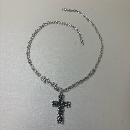 0685 - Black Cross Barbed Cable Necklace