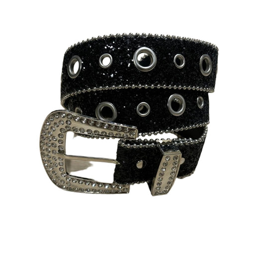 0561 - Black Rhinestone Grommet Buckle Belt