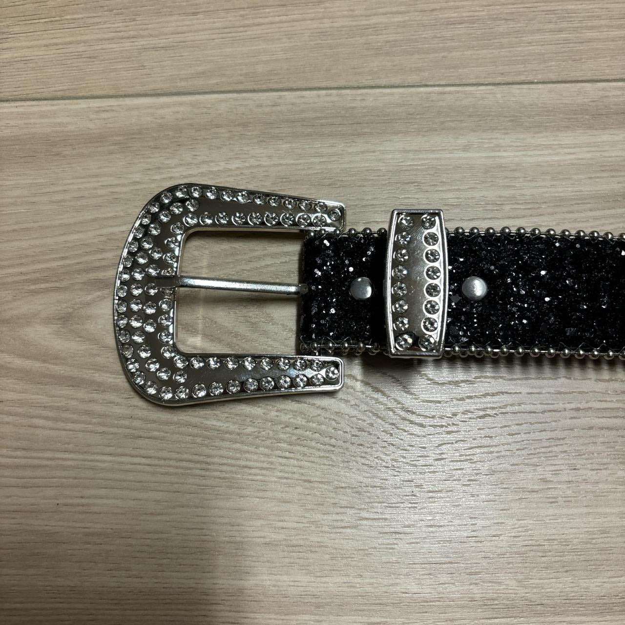 0561 - Black Rhinestone Grommet Buckle Belt