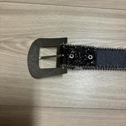 0561 - Black Rhinestone Grommet Buckle Belt