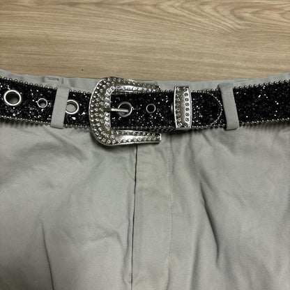 0561 - Black Rhinestone Grommet Buckle Belt