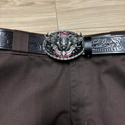 0404 - Biker Skull Buckle Belt