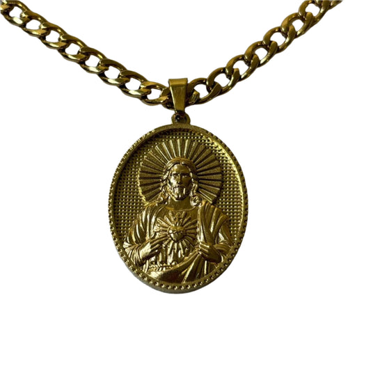 0623 - Gold Jesus Pendant Cuban Chain