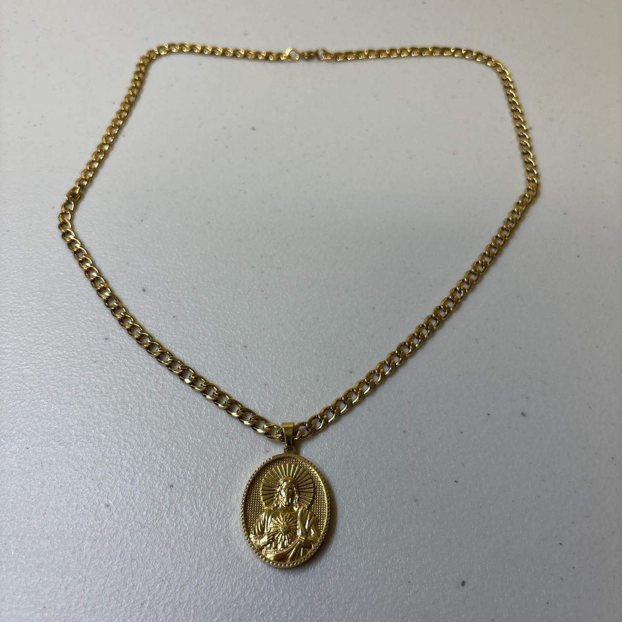 0623 - Gold Jesus Pendant Cuban Chain