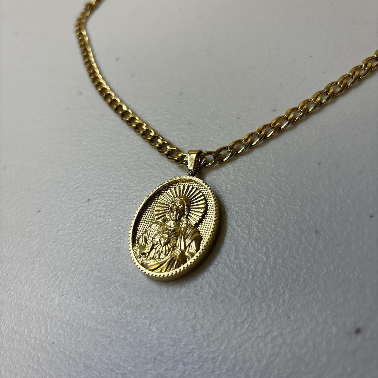 0623 - Gold Jesus Pendant Cuban Chain