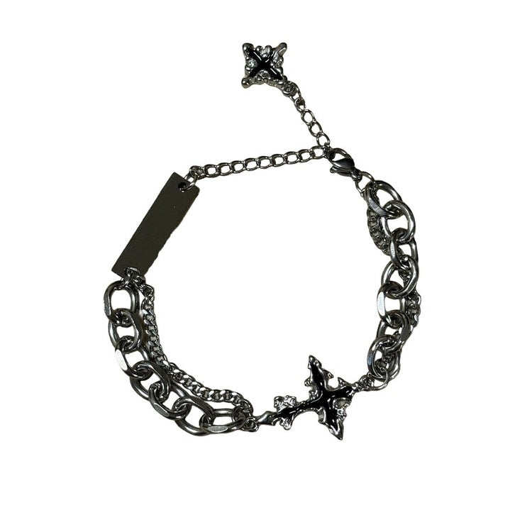 0427 - Black Cross Layered Bracelet