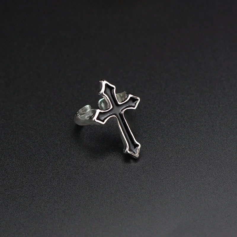Y2K Black Cross Ring