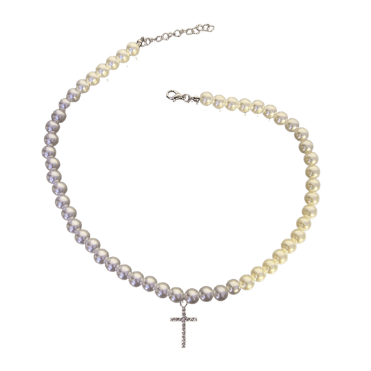 0271 - Y2K Pearl Cross Necklace