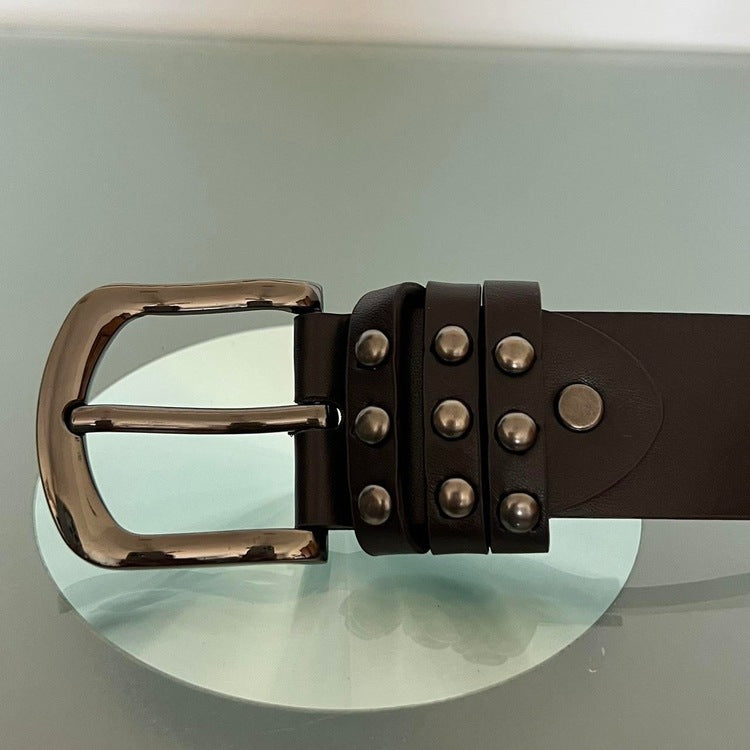 0037- Vintage Rock Studded Belt (dark brown)