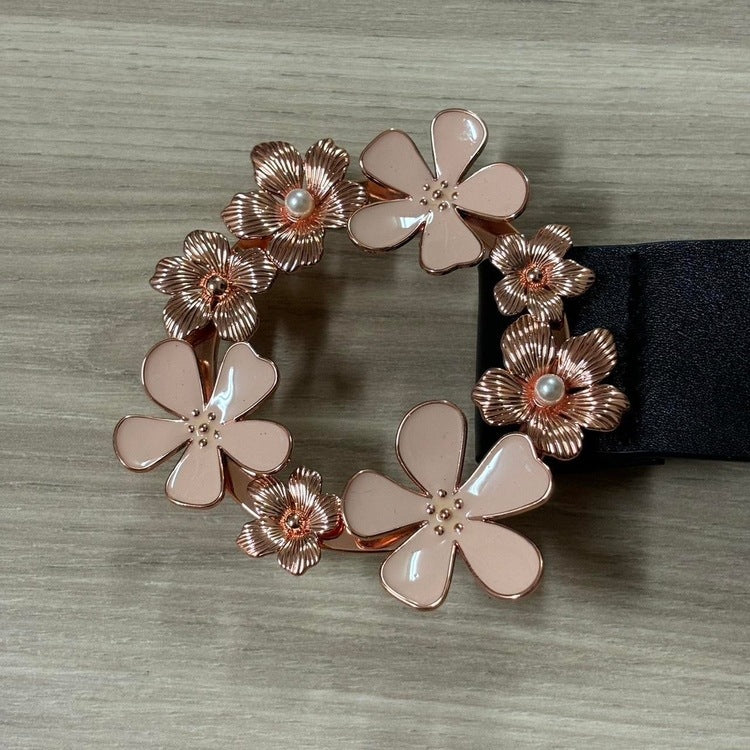 0090 - Rose Gold Flower Buckle Belt