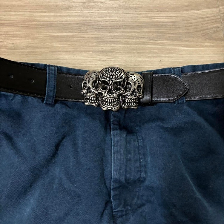 0084 - Triple Skull Buckle Belt