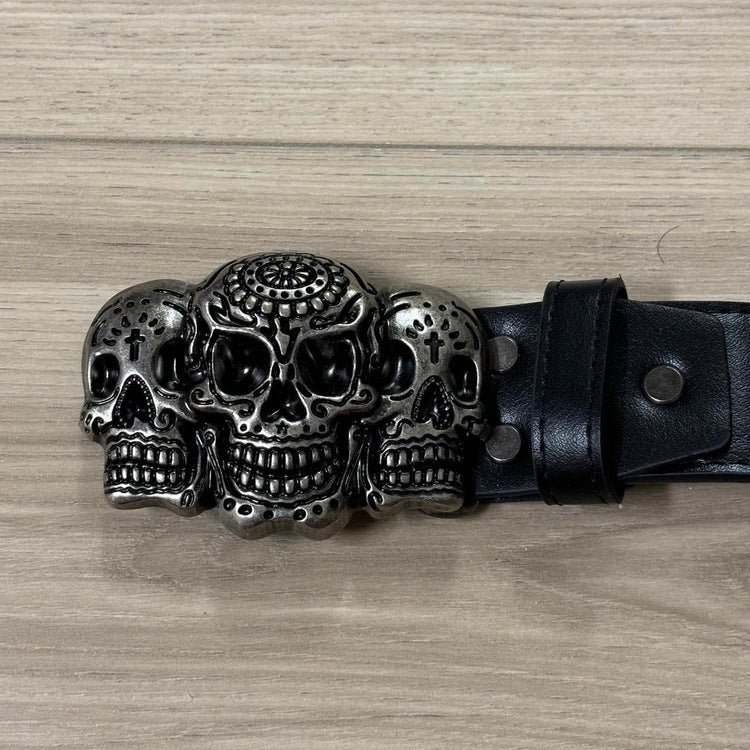 0084 - Triple Skull Buckle Belt