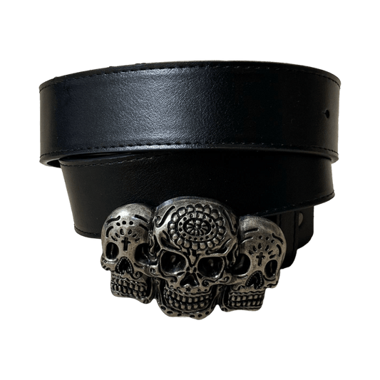 0084 - Triple Skull Buckle Belt