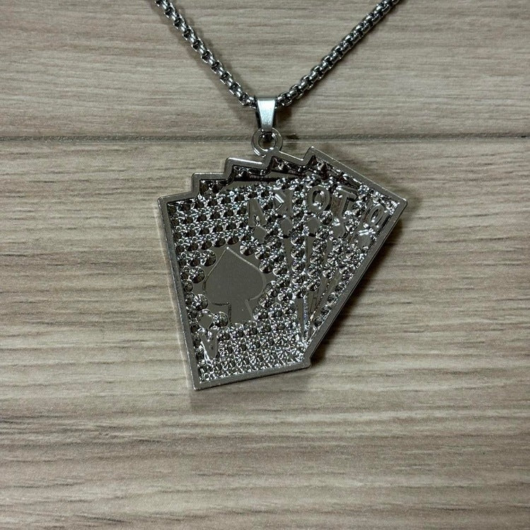 0272 - Rhinestone Poker Card Necklace (Black)