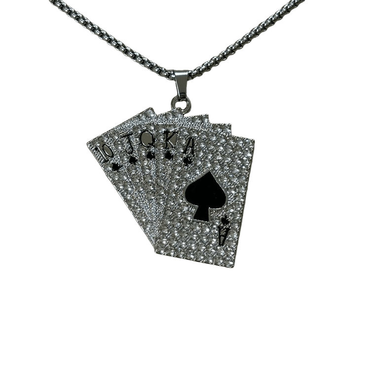 0272 - Rhinestone Poker Card Necklace (Black)